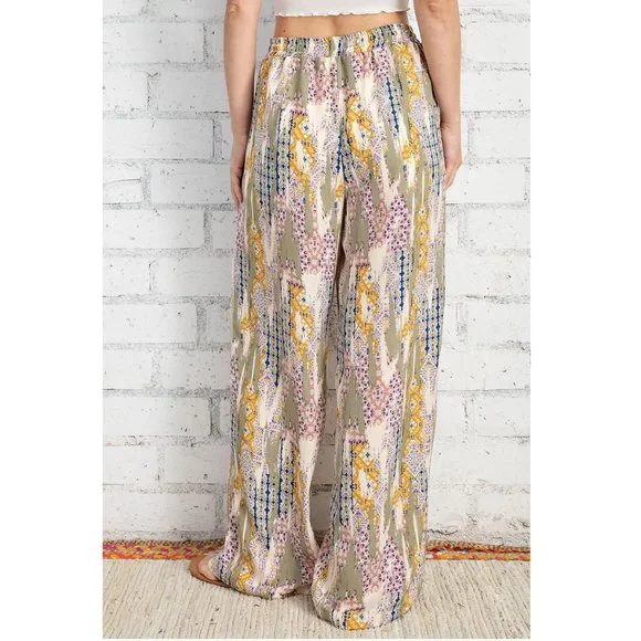 Palazzo Pants Patchwork Printed Front Tie Detail with Lining - Picture 7 of 8